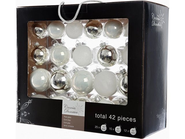 Набор стеклянных шаров Снежное Утро mix, 42 шт Kaemingk 149306