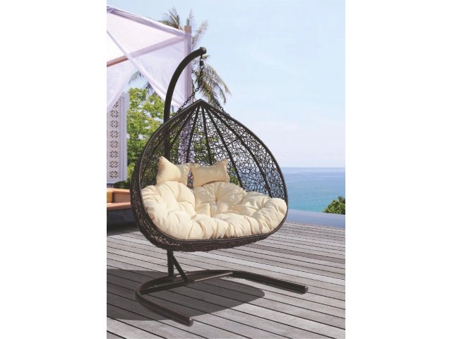 Кресло подвесное для двоих GEMINI Цвет подушки: бежевый / светло-коричневый