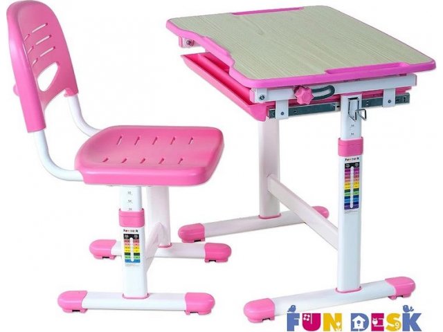Растущая парта и стул FunDesk Piccolino (Цвет столешницы:Розовый, Цвет ножек стола:Белый)