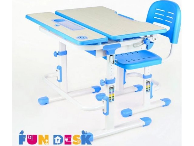 Комплект парта и стул FunDesk Lavoro (Цвет столешницы:Голубой, Цвет ножек стола:Белый)
