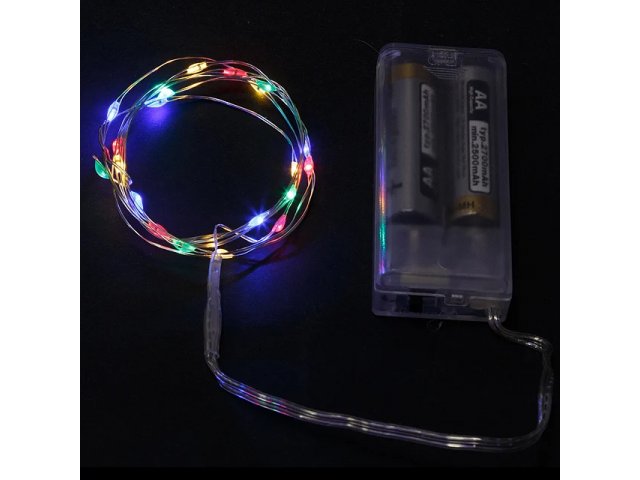 Светодиодная гирлянда Капельки на батарейках 20 разноцветных мини LED ламп 1 м, серебряная ПРОВОЛОКА Koopman