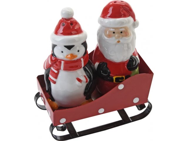 Набор для соли и перца Рождественские Сани - Санта с Пингвином 11*9 см Koopman