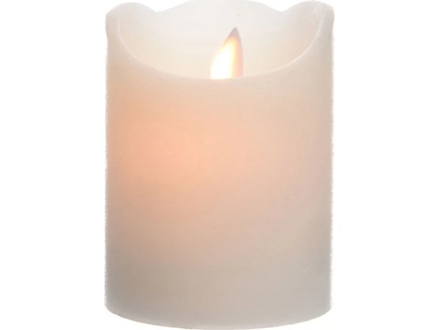 Светодиодная свеча Живое Пламя 10*7.5 см кремовая восковая на батарейках, таймер Kaemingk