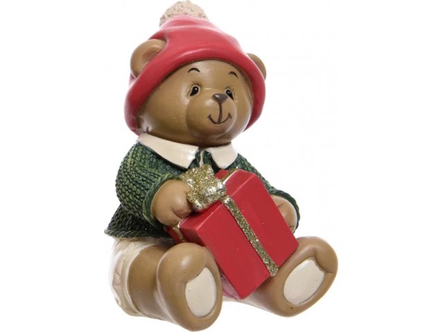 Новогодняя фигурка Мишка в красной шапочке сидящий - Мальчик 10 см Kaemingk