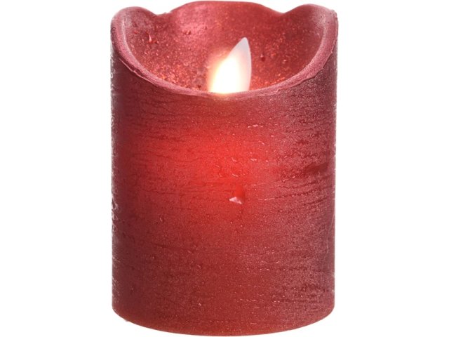 Светодиодная свеча Живое Пламя 10*7.5 см красная восковая на батарейках, таймер Kaemingk