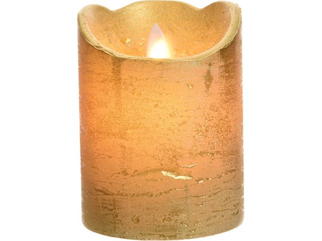Светодиодная свеча Живое Пламя 10*7.5 см золотая восковая на батарейках, таймер Kaemingk