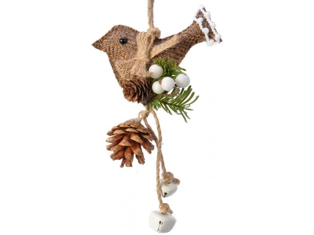 Елочная игрушка Птичка на веточке 20 см коричневая, подвеска Kaemingk