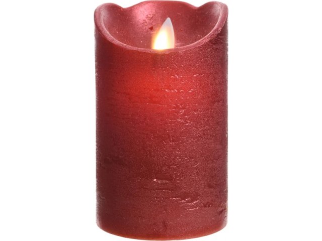 Светодиодная свеча Живое Пламя 12.5*7.5 см красная восковая на батарейках, таймер Kaemingk