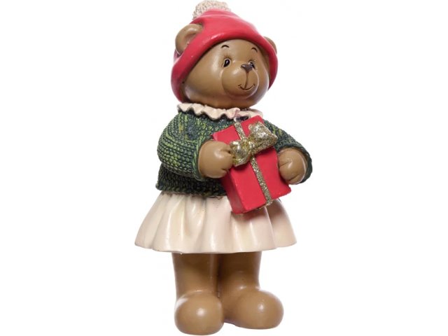 Новогодняя фигурка Мишка в красной шапочке стоящий - Девочка 14 см Kaemingk