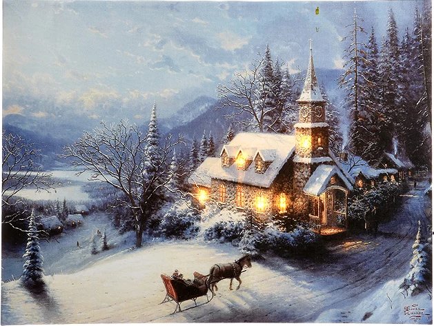 Светящаяся картина Томас Кинкейд Рождественская Часовня 60*40 см, 5 теплых белых LED ламп, батарейка Kaemingk