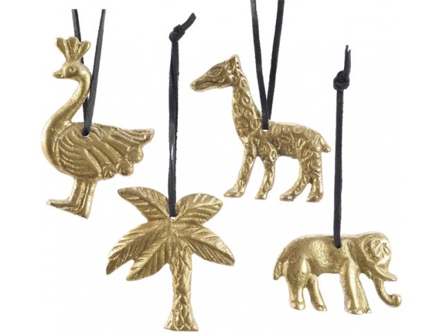 Набор елочных игрушек Золотая Африка 8 см, 4 шт, подвеска Kaemingk