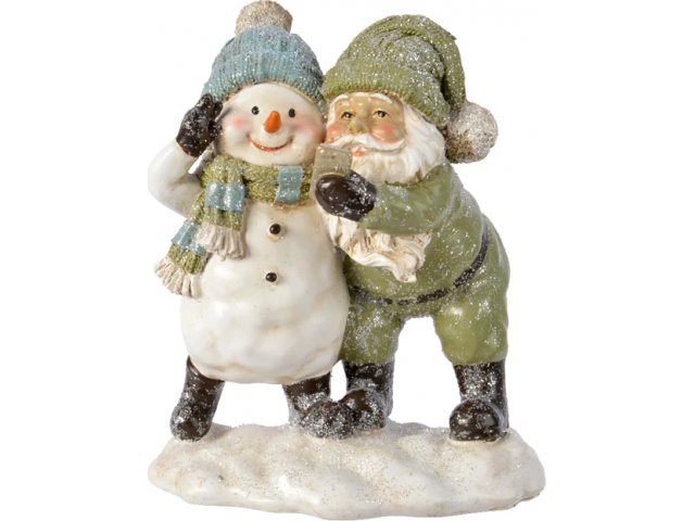Новогодняя фигурка Селфи Санты и Снеговика 16 см Kaemingk