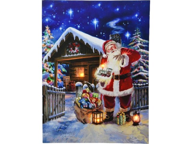 Светящаяся картина Рождественский Кудесник 76*56 см, 4 янтарных LED лампы, на батарейках Kaemingk