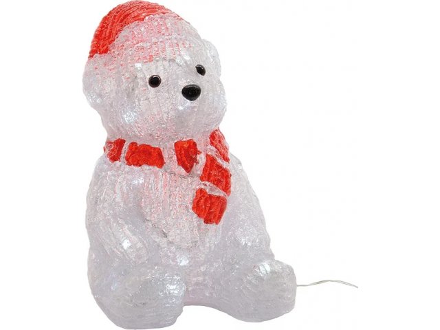 Медведь в красном колпачке и шарфе светящийся, 28 см, уличный, акрил, 30 холодных белых LED ламп, IP 44 Kaemingk