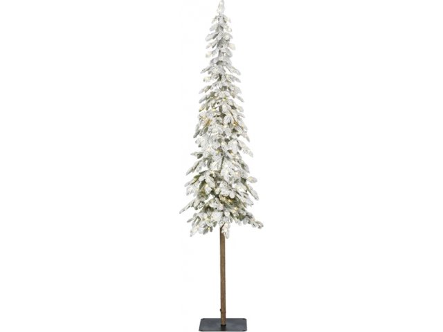 Искусственная елка с гирляндой Альпийская заснеженная 180 см с натуральным стволом, 150 теплых белых LED ламп, ЛИТАЯ 100% Kaemingk
