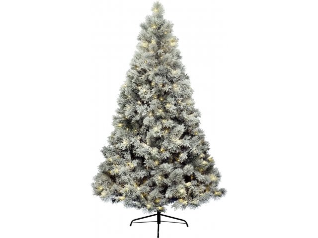 Искусственная елка с лампочками Ванкувер заснеженная 210 см, 384 теплых белых ламп, ЛЕСКА + ПВХ Kaemingk