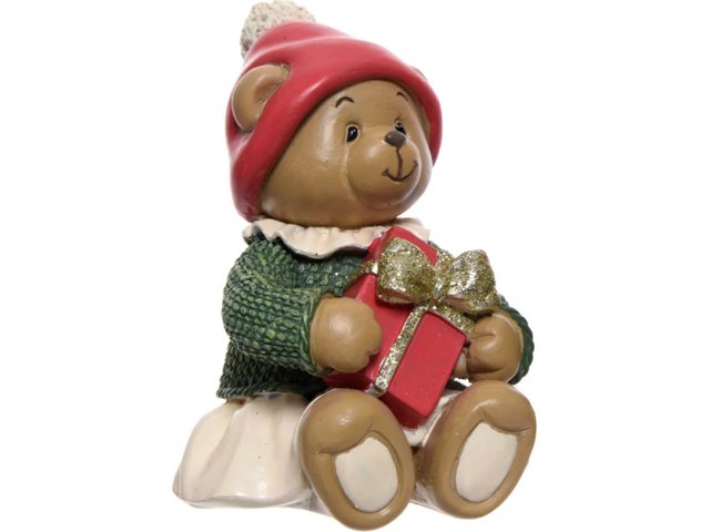 Новогодняя фигурка Мишка в красной шапочке сидящий - Девочка 10 см Kaemingk