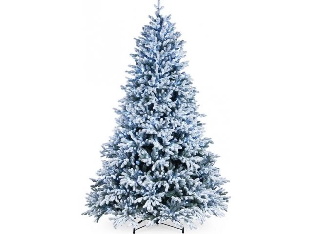 Искусственная ель ГАМИЛЬТОН (литая хвоя PE+PVC), голубая заснеженная, 750 холодных белых LED-огней, 228 см, National Tre