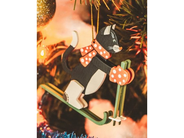 Новогодние украшения - Кошка на лыжах 9005 Угольно черный 