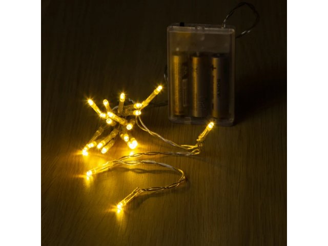 Светодиодная гирлянда Романтика на батарейках 20 теплых белых LED ламп 2 м, прозрачный ПВХ Koopman