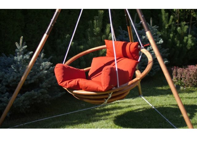 Подвесное деревянное кресло качели с подушками - комплект МАЙЯ SET + Балдахин DECOR в Подарок