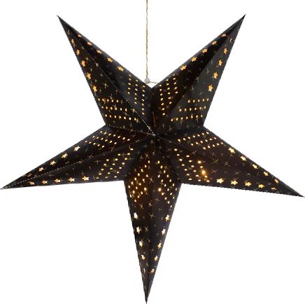 Светильник звезда из бумаги Stellare Black 60 см, 20 теплых белых мини LED ламп, на батарейках Kaemingk