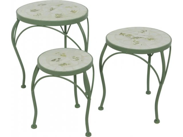 Комплект кофейных столиков с мозаикой Тессера Грин, 3 шт, металл Kaemingk