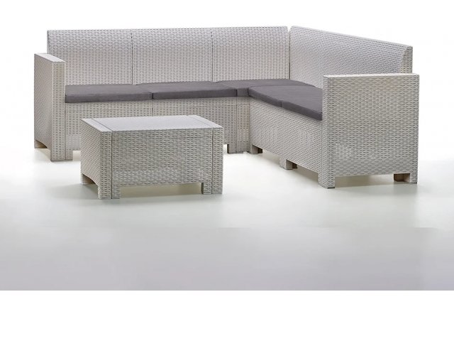 Угловой комплект B:rattan Nebraska Corner Set (5 местный угловой диван+кофейный столик) белый