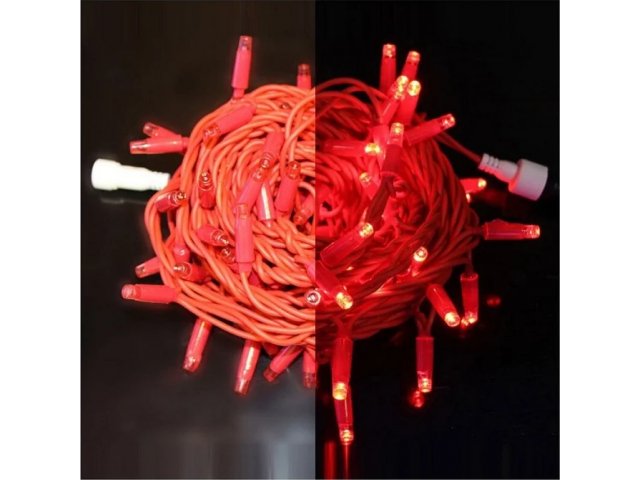Светодиодная гирлянда Rich LED 10 м, 100 LED, 24 В, резиновый провод, цв. красный