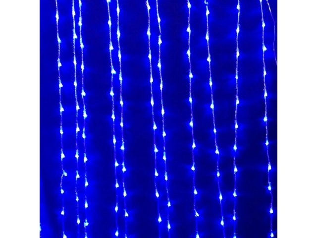 Светодиодный занавес Rich LED 2*1.5 м колпачок ip65 облегченный, влагозащитный колпачок, мерцание, белый провод , цв. синий