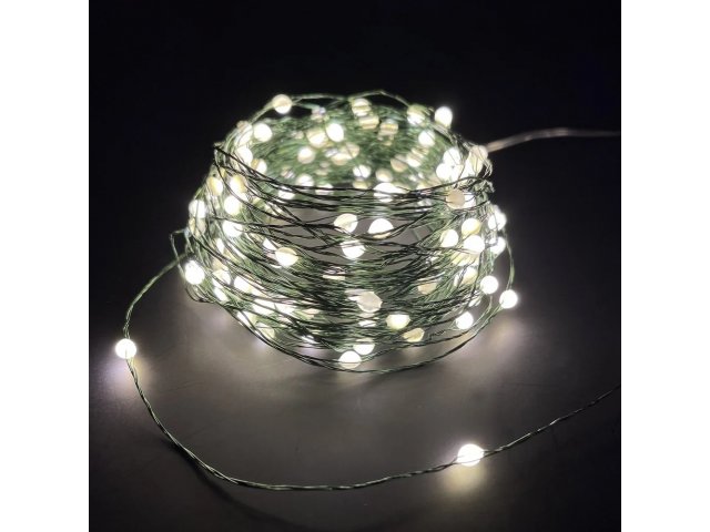 Декор Гирлянда Роса на Зеленом Проводе Теплый Белый Свет 100 Ламп 1000 см 10 м