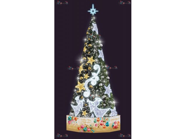 Световая елка Decois Новогодняя зеленая елка cо звездами бело-желтыми, 15х6м