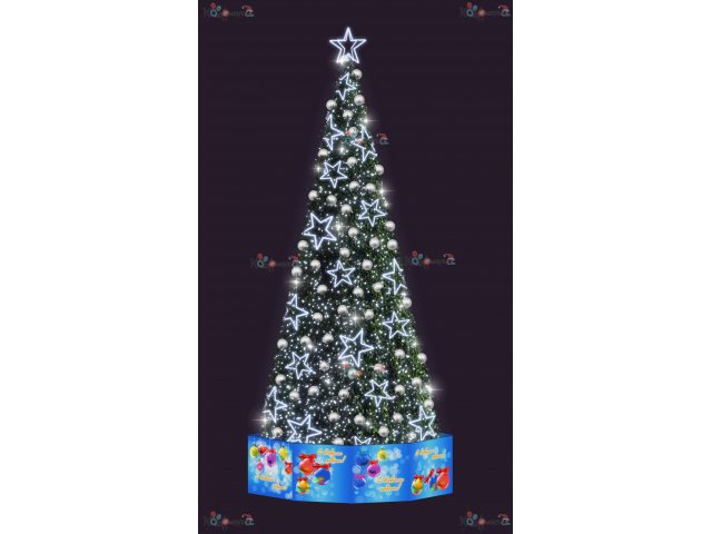 Световая елка Decois Новогодняя зеленая елка с белыми звездами, 15х6м