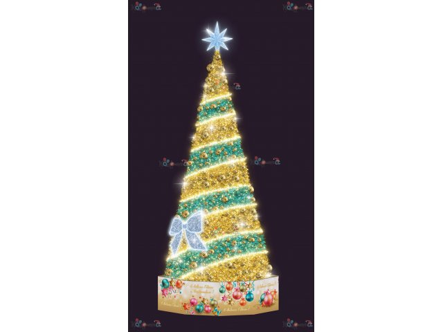 Световая елка Decois Новогодняя елка с желто-зеленным оформлением, 10х4м