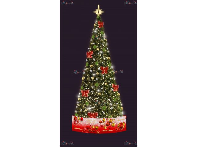 Световая елка Decois Новогодняя зеленая елка с красными бантами, 10х4м