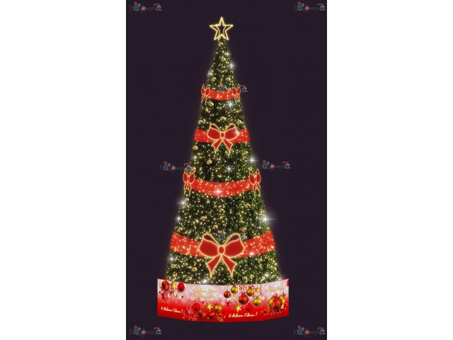 Световая елка Decois Новогодняя зеленая елка с красным оформлением, 8х2,7м