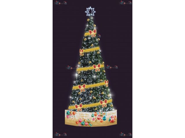 Световая елка Decois Новогодняя зеленая елка с желто-красным оформлением, 10х4м