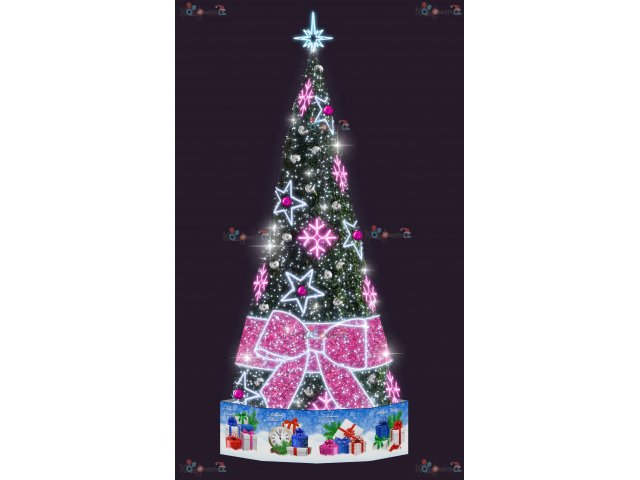 Световая елка Decois Новогодняя зеленая елка с розовым оформлением, 12х4,6м