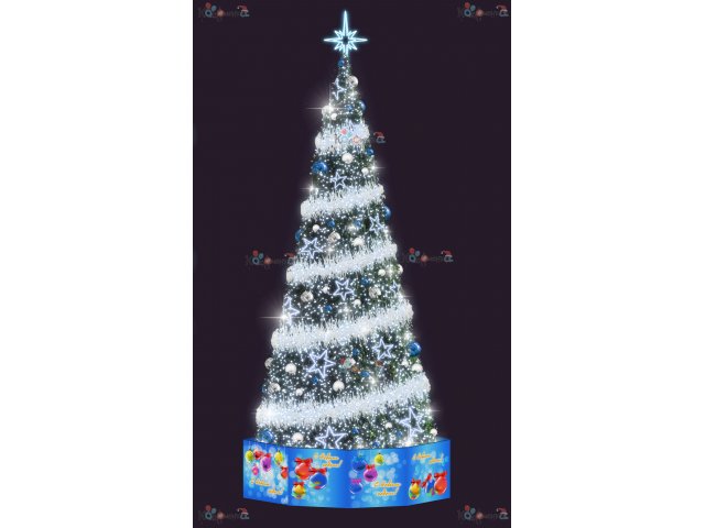 Световая елка Decois Новогодняя зеленая елка с белым оформлением, 8х2,7м