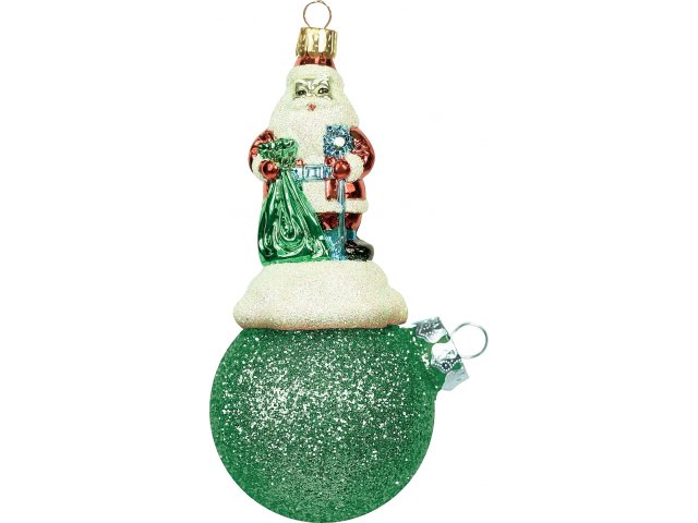 Украшение Дед Мороз на шаре BD 60-402 60мм зеленый с инеем