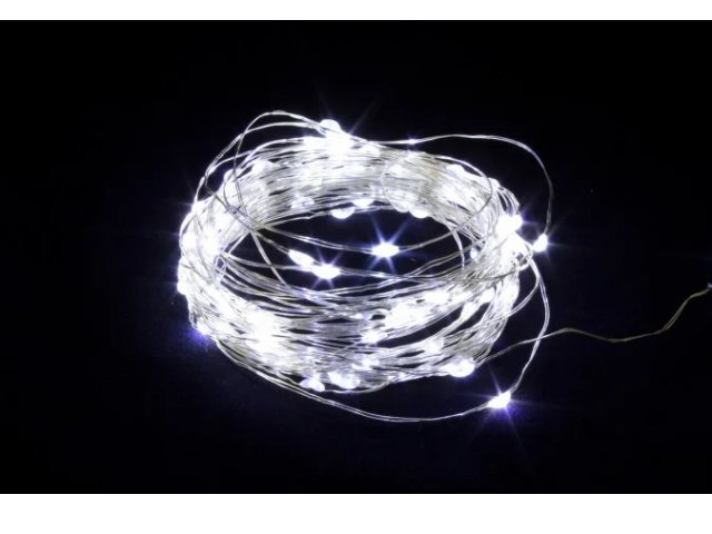 Светодиодная нить Роса Winner Light 10 м, 100 белых LED ламп, провод прозрачный белый