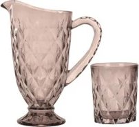 Набор для воды Ниовина: кувшин + 6 стаканов, дымчато-розовый, стекло Koopman
