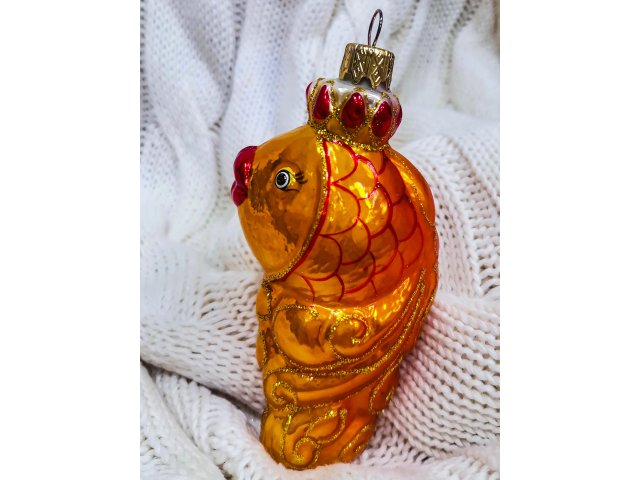 Ёлочное украшение КОЛОМЕЕВ Рыбка золотая, в подарочной упаковке, высота 11 см