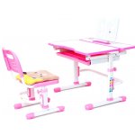 Комплект растущая парта и стул с чехлом Rifforma Comfort-07 (Цвет столешницы:Белый, Цвет ножек стола:Белый, Цвет кромки:Розовый)