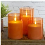 Набор светодиодных свечей с имитацией пламени Одри: Amber 13-17 см, 3 шт на батарейках, таймер Kaemingk